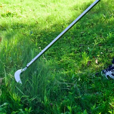 Weed scythe, steel grass scythe with serrated double-edged blade, telescopic grass grabber, stand-up weed scythe, lightweight scythe, garden tool, long handle for garden, yard