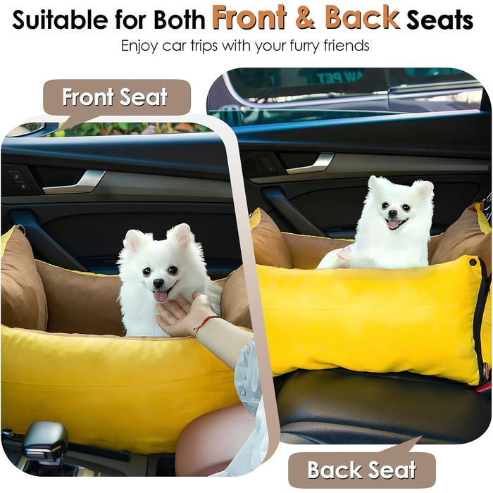 Small & Medium Dog Car Seat - Portable Pet Carrier with Extendable Bed, Washable Travel Dog Bed with Storage Pockets & Safety Belt - Green
