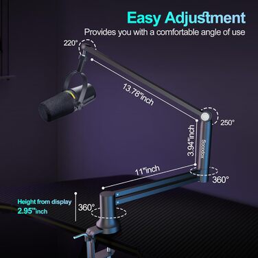 Кріплення для мікрофона на шарнірній стійці (Boom Arm) для Blue Yeti, до 1.5 кг, з адаптером 3/8' - 5/8'