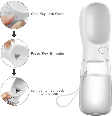 Турботрінка для собак на ходу, 550 мл, BPA-free, витокозахисна, біла