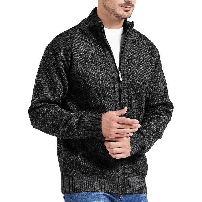 Кардиган чоловічий GESTORE: стильна чоловіча куртка-кардиган, флісова чоловіча куртка, чоловічий светр, сірий колір (XL, чорний)