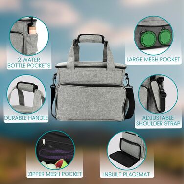 Сумка-переноска для собак BELLE VOUS, складаний миска для собак, сумка-переноска з багатьма кишенями, з контейнером для корму, сумка для аксесуарів для собак, рюкзак для собак, сумка для подорожей з собакою