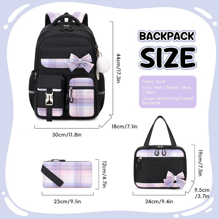 Шкільний рюкзак для дівчаток 3 в 1: рюкзак, ланчбокс, пенал. Чорний, для 3-5 класів