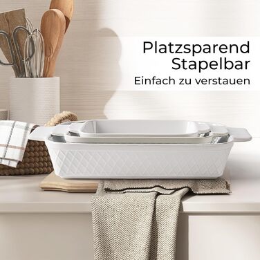 Набір форм для запікання Miamio Palmanova (3 шт.) з кераміки, прямокутні, 850 мл, 1650 мл, 2900 мл. Підходять для тірамісу, лазаньї. Можна мити в посудомийній машині та використовувати в духовці.