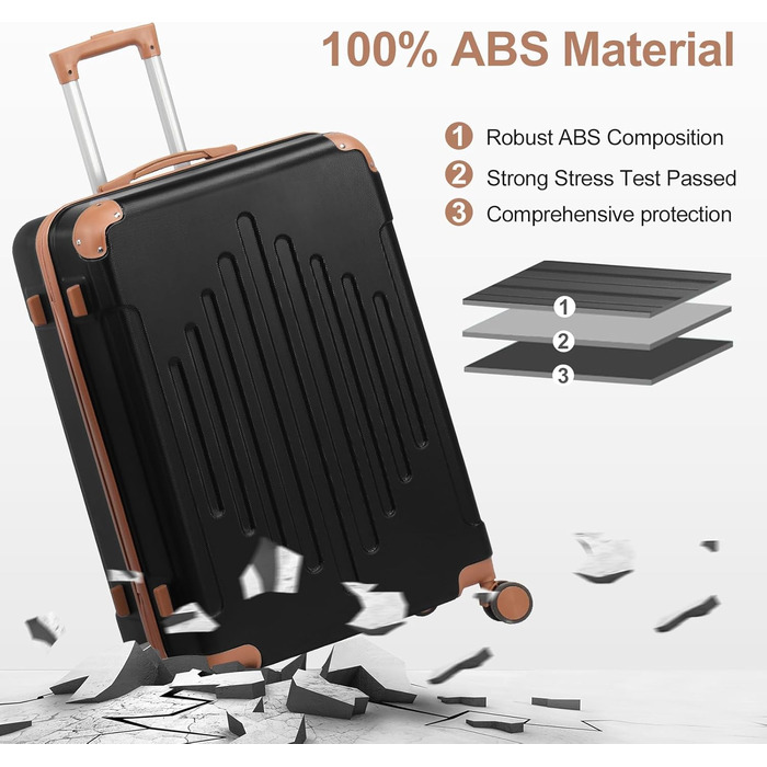 Набір валіз LEADZM 3 шт. з захистом кутів, ABS, телескопічний ручка, ручна поклажа, контрастне забарвлення (кремово-білий)