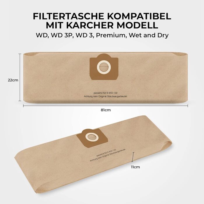 Фільтр для пилососа Kärcher (12 мішків + 1 фільтр) - сумісний з WD3, WD2, WD 3, WD1, MV3, MV2, NT, KNT, K A SE, VC. Замінник 6.414-552.0, 6.414-772.0, 6.414-547.0. Для алергіків