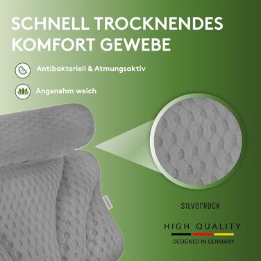 SilverRack Bathtub Pillow MEDIUM-SOFT [White 4D] - Neck Pillow for Bathtub with Suction Cups as Bathtub Accessory - Pillow for Bathtub - Bath Pillow with Ergonomic Fit (Gray Thin)