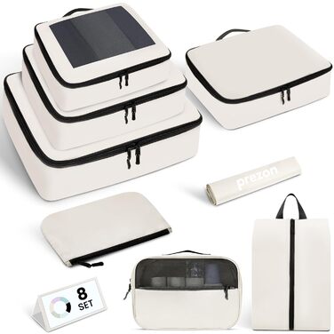 Органайзери для валізи Prezon, набір 8 шт., легкі, для подорожей, кремового кольору