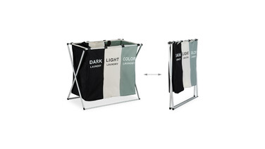 Relaxdays Laundry Hamper with 3 Compartments, Foldable