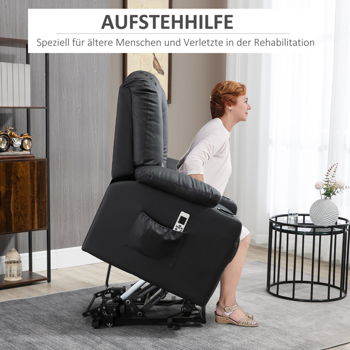 HOMCOM Massage Chair, Recliner with Rise Assist, TV Chair with USB Port, with Reclining Function, Wheels, Remote Control, Up to 150 kg, Black | Aosom