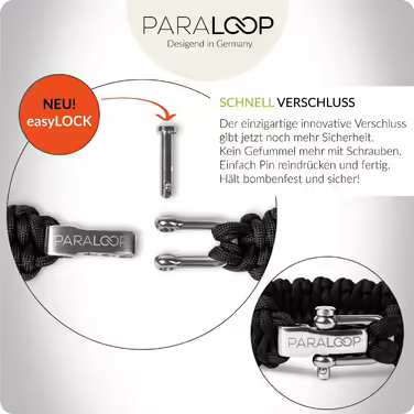 Paraloop® Paracord Armband for Men and Women + Pendant with Signal Whistle - Emergency Rope - Survival Kit - Stainless Steel Clasp - with Gift Box Cliffhanger (The Original)
