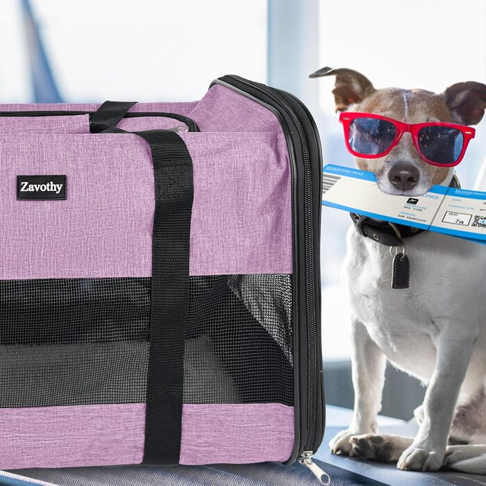 Транспортна сумка для котів та собак Zavothy, дихаюча та легка, з регульованим плечовим ременем, знімний м'який матрац (фіолетовий, L)
