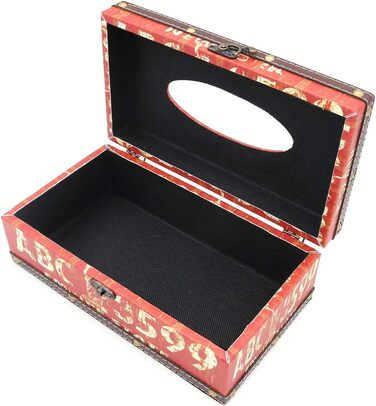 POFET Vintage Chic Shabby Wood Tissue Box Holder Rectangular Handcraft Tissue Paper Box Cover Serviette Organizer Holder Home Large Space Office Car Decoration with Metal Lock - Traffic Sign