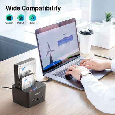 Док-станція для жорстких дисків FIDECO з двома відсіками, USB 3.0, підтримка UASP, TF/SD карт, для HDD/SSD SATA 2.5
