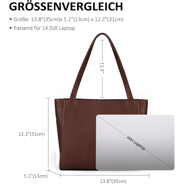 Сумка жіноча шкіряна befen Shopper A-кава з відділенням для ноутбука 14