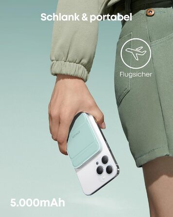 Магнітний бездротовий зовнішній акумулятор Anker 622 MagGo Power Bank 5000mAh з USB-C та складаним дизайном для iPhone 12/13/14/15/16/17, Jade Green