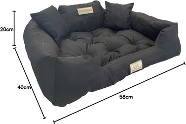 Ліжко для собак та котів KingDog з двома подушками, зручний кошик для домашніх тварин, миється, водонепроникний PVC, розмір M (75x65 см), чорний колір