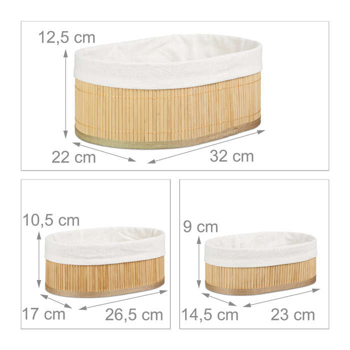 Relaxdays 3-Piece Bamboo Storage Basket Set