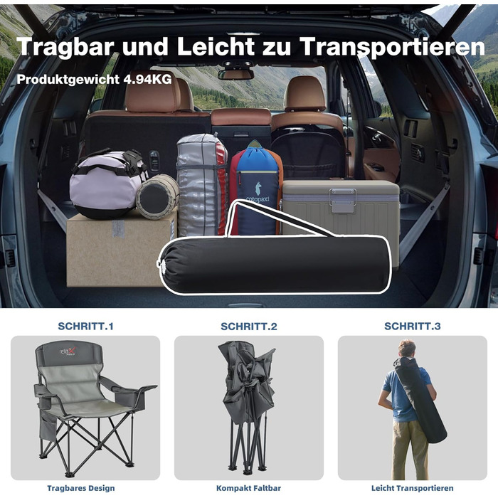 Розкладний стілець для кемпінгу RELAX FIELD 200KG з підстаканником та сумкою-холодильником, рибальський стілець, сірий (2 шт)