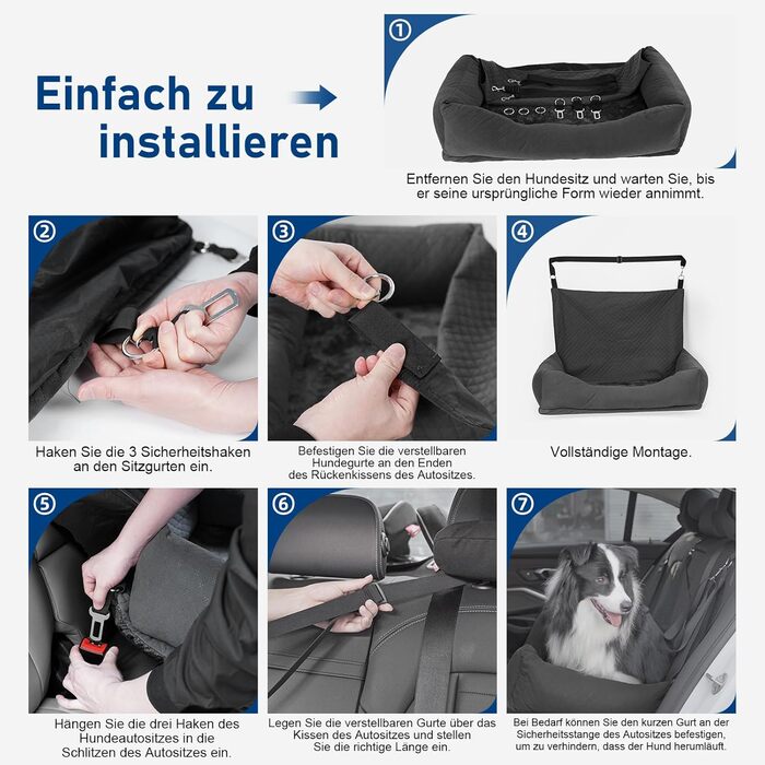Honey Paws Dog Car Seat for Medium & Large Dogs - Universal Backseat Cover for Small/Medium Dogs up to 25kg - Non-Slip, Washable, Deep Black