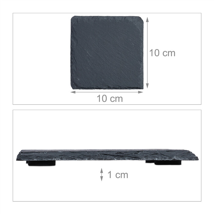 Relaxdays 12-Piece Slate Coasters, 10x10 cm