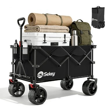 Універсальний складаний візок Sekey XXL Plus 200L/200кг з гальмами та широкими колесами для бездоріжжя (чорний, колеса 10 см)