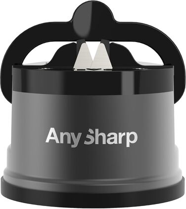 Механічна точилка для ножів AnySharp Pro, метал, PowerGrip, для всіх кухонних ножів, підходить для загартованої сталі та з хвилястою кромкою, світова якість, колір гангметал