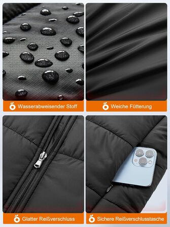 Обогріваючий жилет UNBON з V-подібним вирізом, чоловічий/жіночий, з Powerbank USB 10000mAh, 3 режими нагріву, 5 зон нагріву, чорний