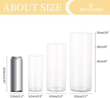 Candle Holders Glass Candle Holders Candle Stands Glass Cylinders: Romadedi 12-Piece Set of Candle Holders for Pillar Candles, Floating Candles, Candle Glass Vase for Wedding, Party, Dining Table, Table Decoration, Living Room Decor (15/20/25cm, 4 Sets)