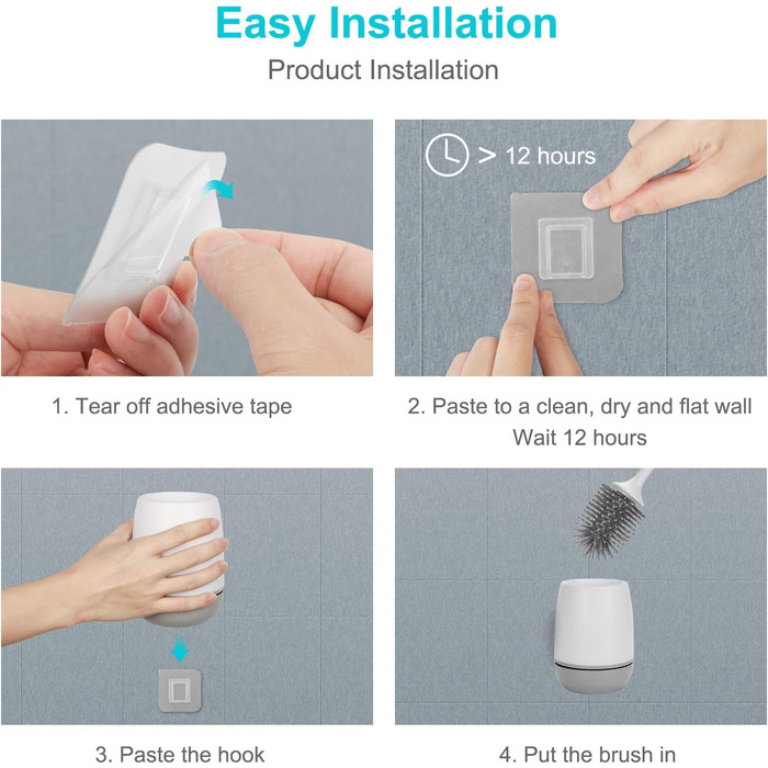 Силіконова щітка для унітазу EWEIMA з швидким висиханням та настінним кріпленням, 11.3 x 14 x 43.1 см