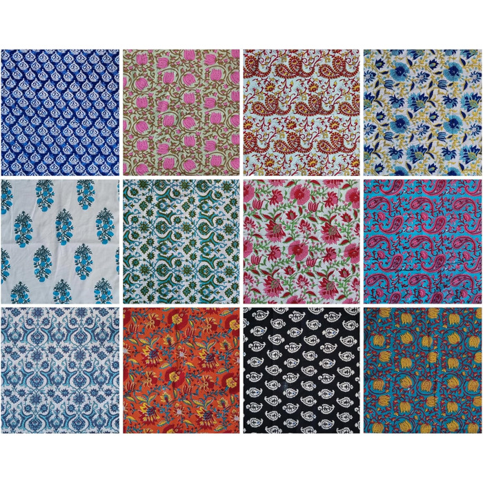 Cloth Napkins, 12 Pieces, Cotton, Floral Pattern, Reusable, Indian Block Print, Washable Napkins for Wedding, Party, Boho Decor (Multicolor 1), Size L (18.0 x 18.0 inches)