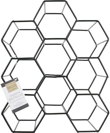 Home Deco Factory KA3041 Wine Rack, Black Metal Mesh, Storage for 9 Bottles, One Size