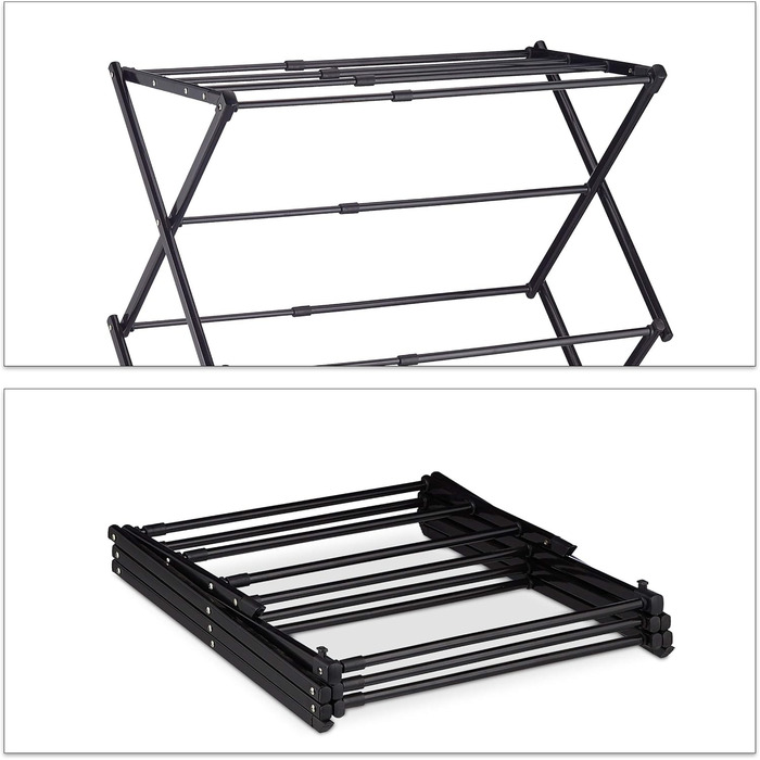 Сушарка для білизни Relaxdays, розкладна, висувна, 11 стійок, 6 рівнів, чорна, металева