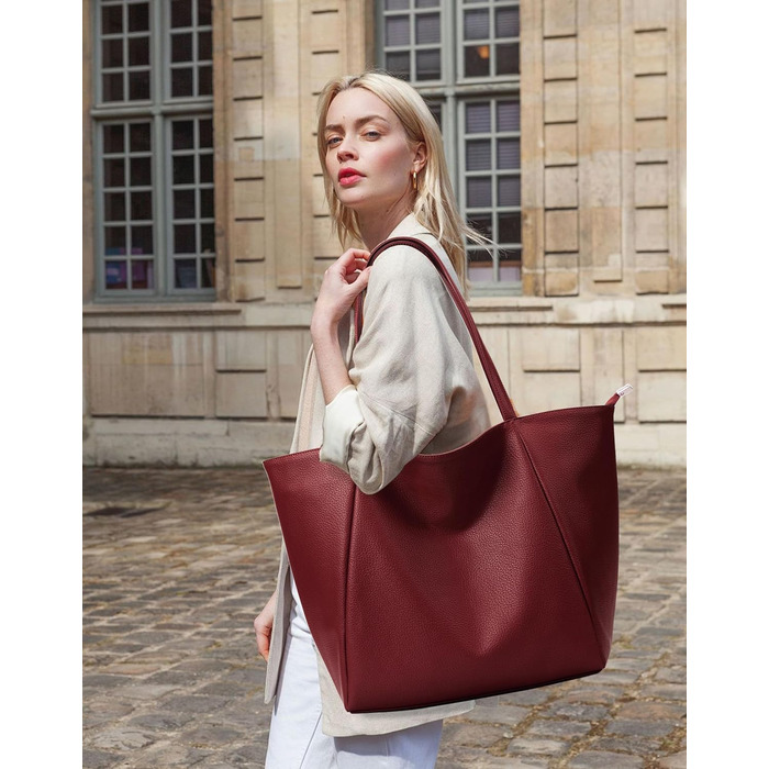 Сумка жіноча KALIDI шопер велика зі шкірозамінника (PU) з блискавкою, червона - для роботи, покупок, навчання