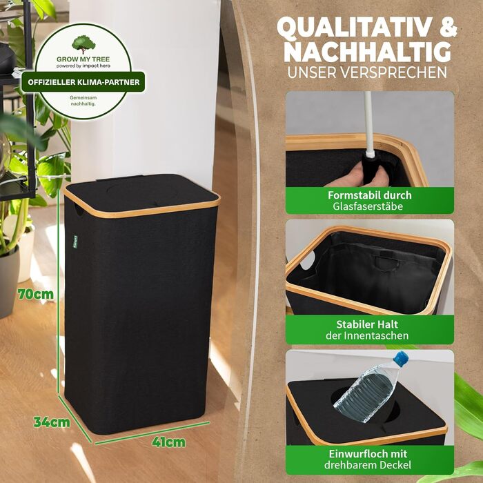 Deposit bottle collection container with lid and carrying bag | Deposit container with holes, rotatable | Ideal deposit bottle storage, empty container collection container, bottle collector (Black, without print)
