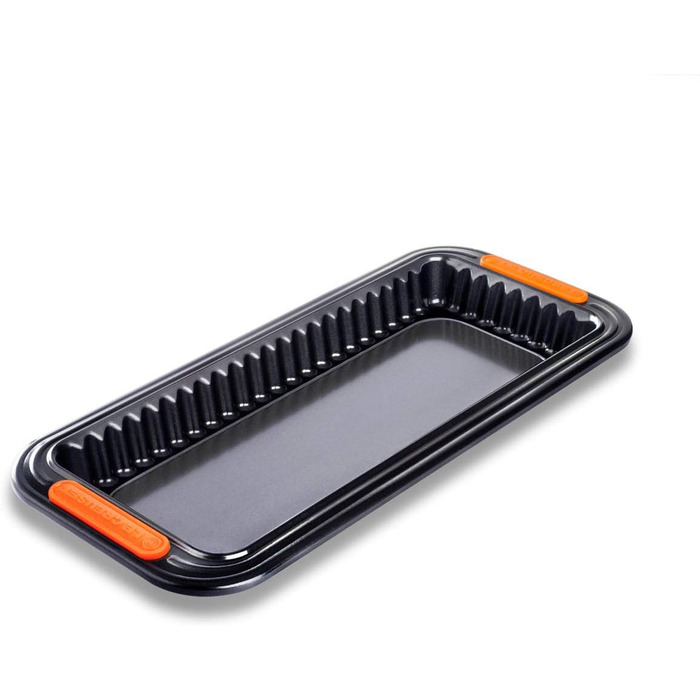 Форма для тарту Le Creuset антипригарна, прямокутна, 33x13x3 см, зйомне дно, стійка до закваски, з карбоністої сталі, антрацит/помаранчева
