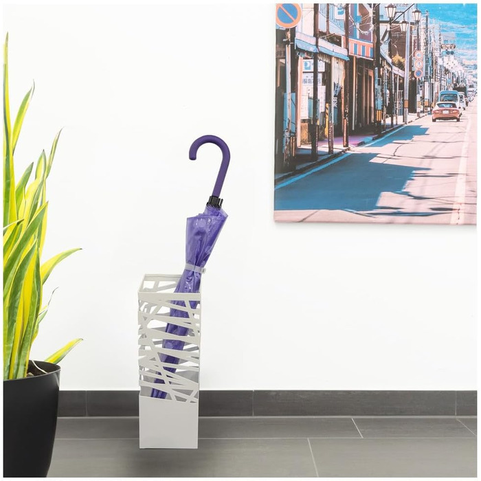 Premium Metal Umbrella Stand 'Maxi' with Drip Tray & Hooks - Space-Saving 34x14x46 cm - Elegant Black - Decorative Entryway & Foyer Stand