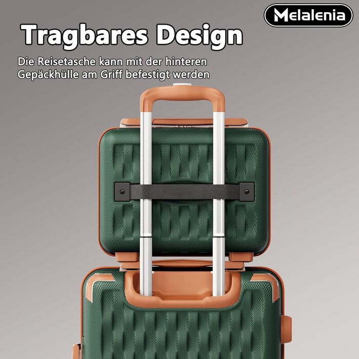 Набір валіз Melalenia 7 предметів з жорстким корпусом, легкий, на 4 колесах з TSA-замком. Включає косметичку, сумку для подорожей та кулькову сумку (зелений, 53см, набір ручної поклажі 4 предмети)