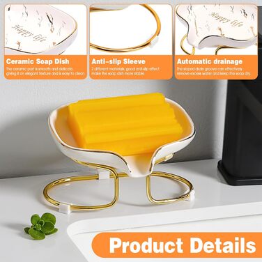 Керамічна мильниця CAUTIOUS з піддоном, біла, вінтажний дизайн