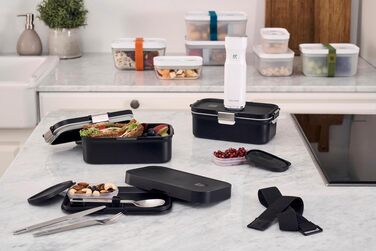 Вакуумний ланч-бокс Zwilling Fresh & Save з набором сталевих столових приборів, ударостійкий, чорний
