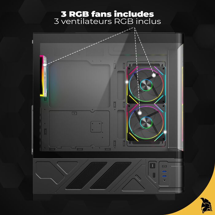 Корпус для ПК Empire Gaming ECM252 Mid Tower з цифровим дисплеєм (температура CPU/GPU, RPM) - 3 ARGB вентилятори - ATX/Micro-ATX/ITX - USB C (Чорний)