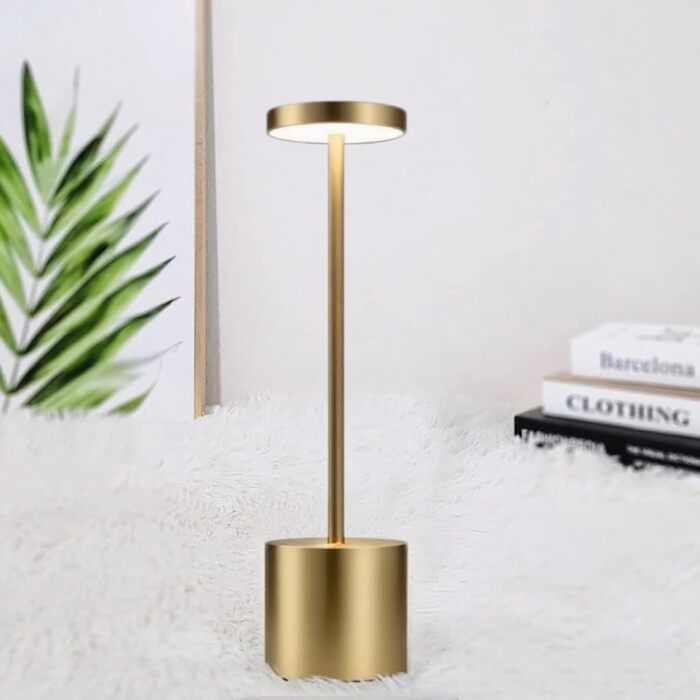 LED акумуляторна настільна лампа бездротова, 5000mAh, USB-зарядка, регулювання яскравості, 3 режими кольору, для відпочинку на вулиці, нічника, обіднього столу, балкону – (бронза)