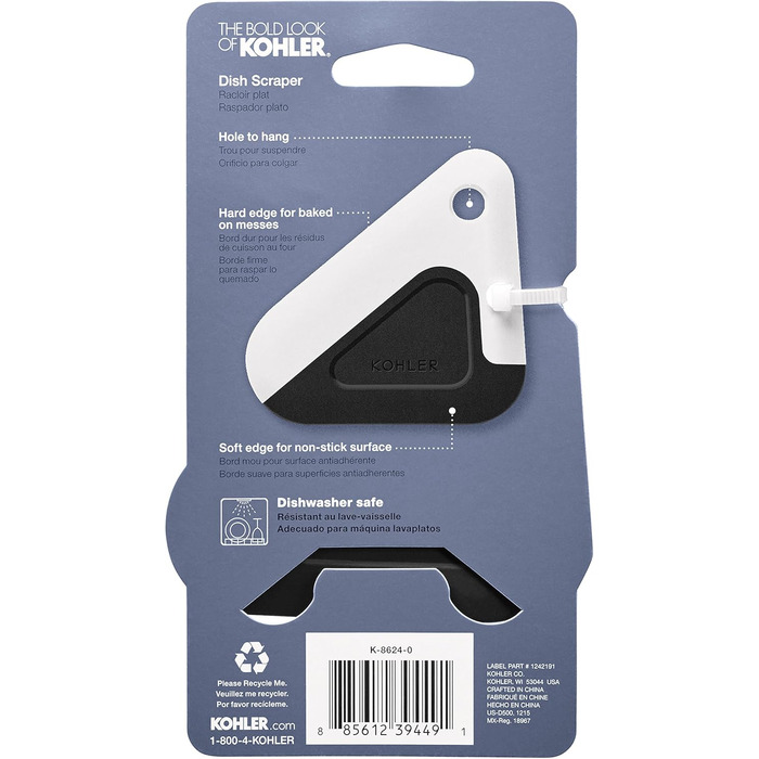 Kohler K-8624-0 Kitchen Scraper, Silicone and Nylon, Heat-Resistant, White and Anthracite, One Size