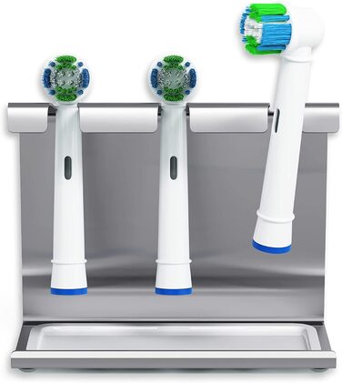 WIETRE Stainless Steel Brush Head Holder with Catch Basin | Fits Oral-B, iO, Philips Sonicare, Waterpik, Fairywill | Toothbrush Holder, Brush Head Holder (3-Pack)