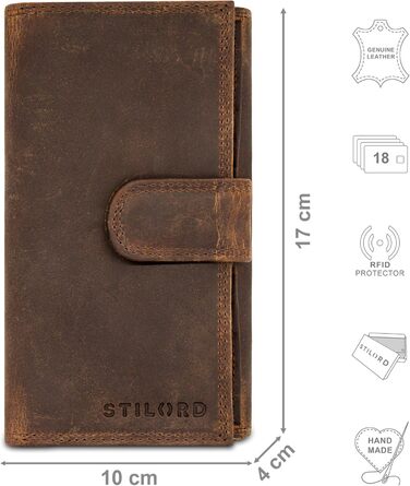 STILORD 'Elisa' Wallet for Women Brown Leather Large with Many Compartments and Zipper, Ladies Purse with RFID Protection, Women's Wallet with Extra Coin Pocket in Portrait Format, Genuine Leather