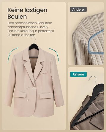 Плечики SONGMICS для одягу з дерева, набір 20 шт., тонкі, для сорочок та курток, з вирізами для плечей, поворотний гачок 360°, з натурального дерева берези, білий, CRW0W02