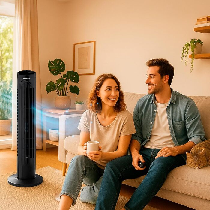 Турбовентилятор MEDION E11 TF з дистанційним керуванням: 3 швидкості, тихий режим сну, 45 Вт, 60° гойдання, таймер, MD12067, чорний