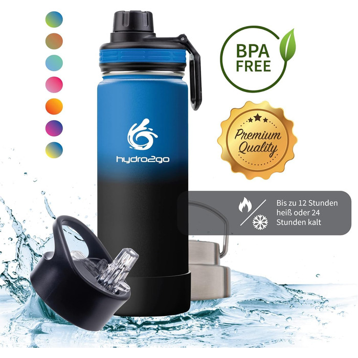 Stainless Steel Water Bottle – BPA-free Thermos Bottle for Kids, School, Sports & Outdoors – Keeps Drinks Hot for up to 12H and Cold for up to 24H – Includes 3 Drinking Caps – (Space, 530 ml)