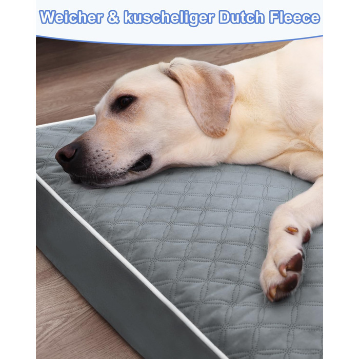 Ортопедичне ліжко для собак KSIIA, великі породи, 104x68x8 см, знімний килимок, легко миється, сірий колір
