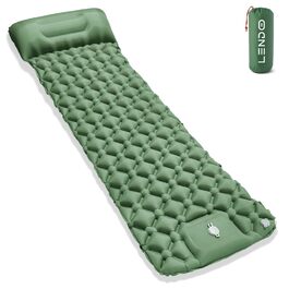 Надувний килимок для кемпінгу самонадувний Ultraleichte 195x60 см з вбудованою подушкою та помпою, водонепроникний, зелений